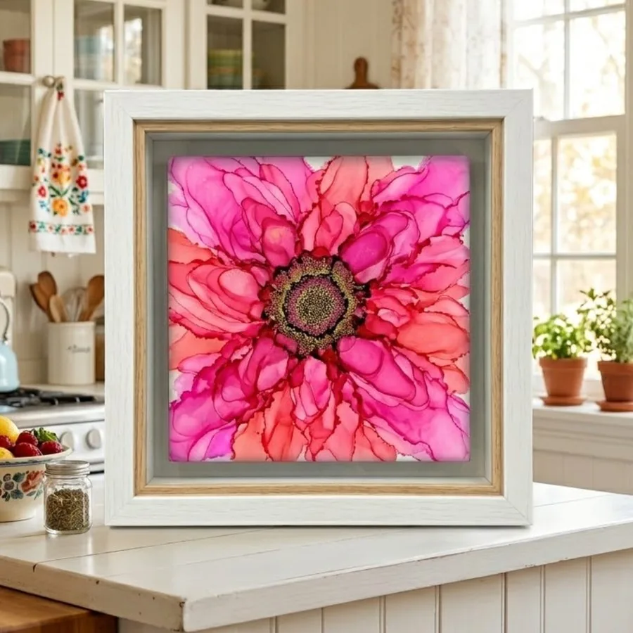 Alcohol ink flowers in luminous flowing color