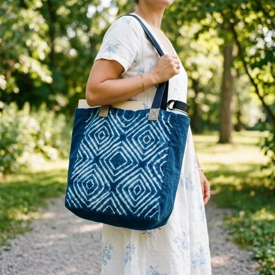 Indigo shibori dyed cloth with crisp white folded patterns